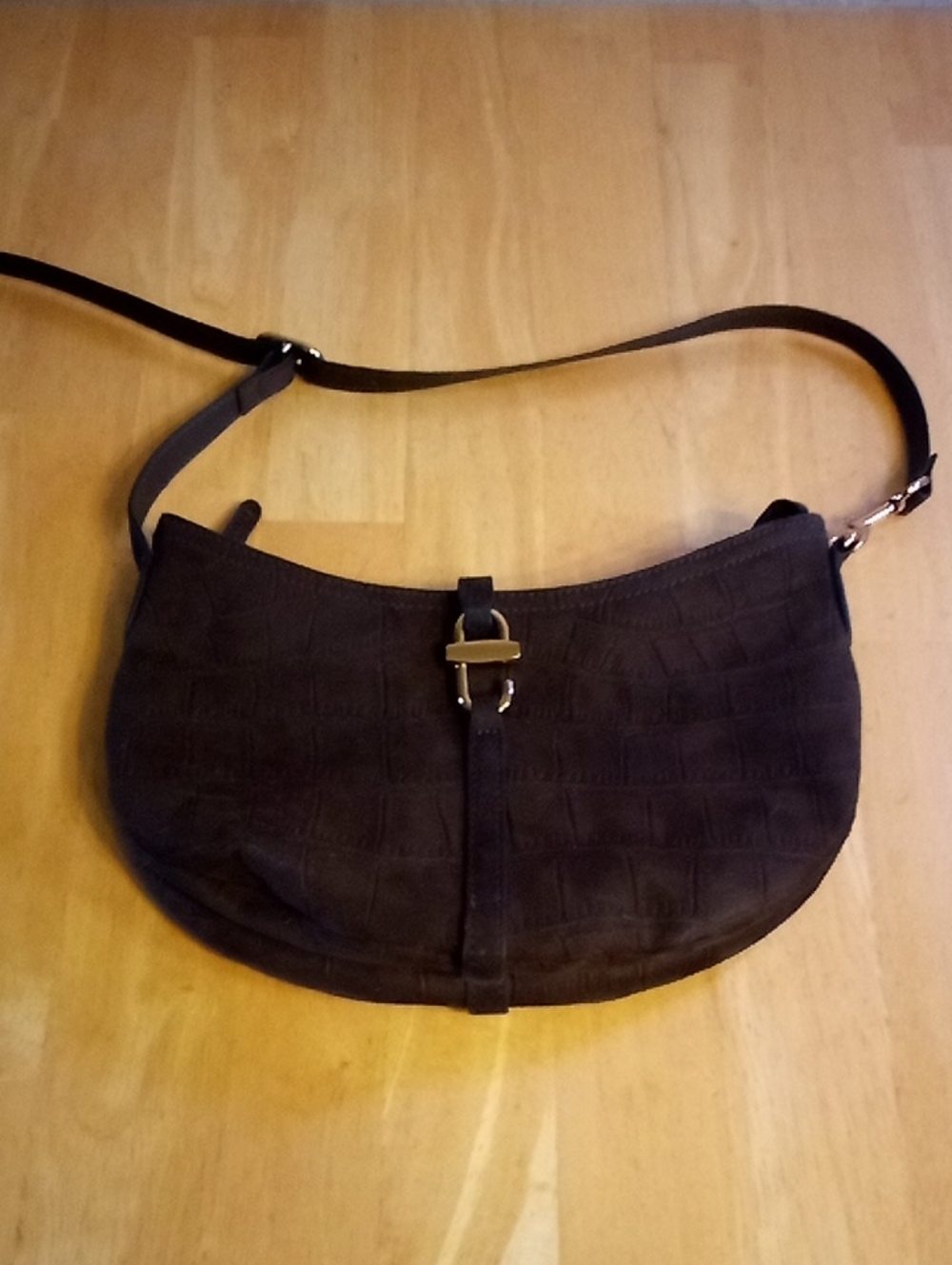 H&M Dark Brown Croc-Embossed Suede Crossbody Bag